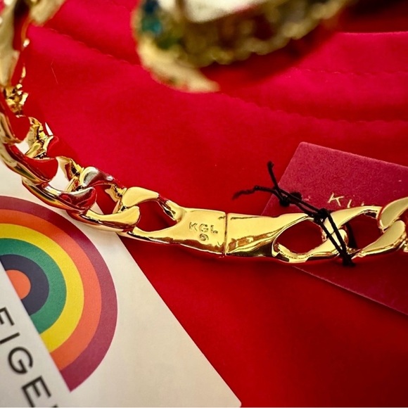 Authentic Kurt Geiger London Rainbow Crystal Heart Chain Bypass Bangle NWT - Picture 6 of 14